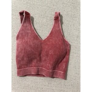 Zenana Ribbed Crop Top Women L/XL Rose Mineral Wash V-Neck Bralette Tank